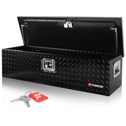 FORWODE 39 Inch Aluminum Truck Tool Box Lockable Truck Bed Tool Box Waterproof Truck Bed Storage Box with Gas Struts & Side Handle Truck Tool Chest for Pickup, Truck Bed, RV, Trailer & Garage (Black) - color: Black, size: 39x13x10 inch