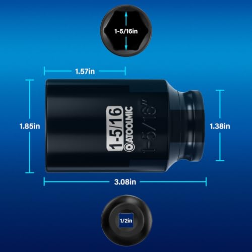 1/2" Drive x 1-5/16 Inch Deep 6PT CR-MO Impact Socket for Removing Axle nut | SAE Socket,6-Point Radius Corner Design,Two Size Markings,Square Chamfered Opening,For Removal of Axle Nut - size: 1-5/16 Inch, style: 1/2" Drive Deep Socket