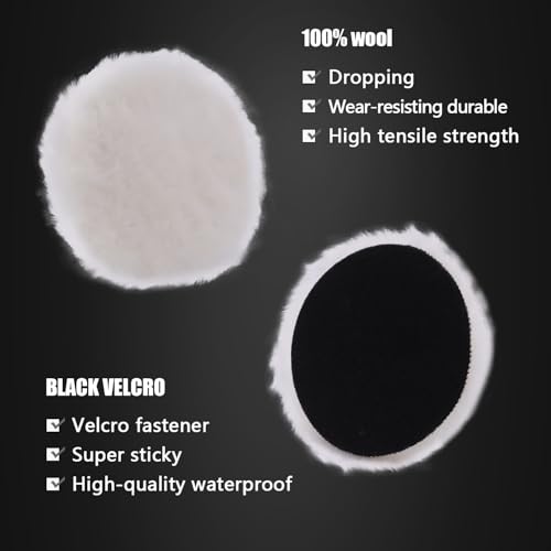 Wool Buffing Polishing Pad, SPTA 6Pcs 6 Inch (150mm) Lambwool Wool polishing Pads with Pad Clean Tool Kit with Hook & Loop 5/8"-11 Thread Drill Adapter for Car Polishing and Buffing -A1055S6M58 - size: 150mm