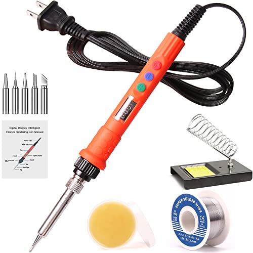 Electronic Soldering Iron Kit, 120W Digital Soldering Gun Tools, Portable Easy-play Solder Kit with 5pcs Extra Tips, 50g Solder Wire, Heavy Duty Holder, Cleaning Sponge, Solder Paste - color: Digital 120w 10-in-1