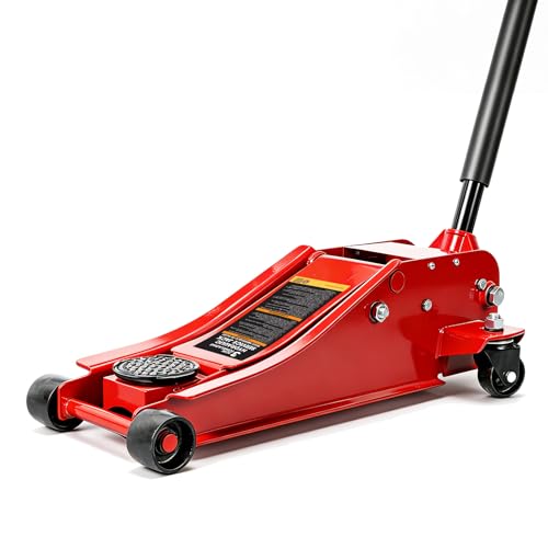 Jack Boss 3 Ton Floor Jack, 6600LBS Capacity Hydraulic Jack, Lifting Range 3-1/8" Min to 20" Max Car Jack, Low Profile Portable Jack with Dual Pumps, Quick Lift and Slow Descent Design Red