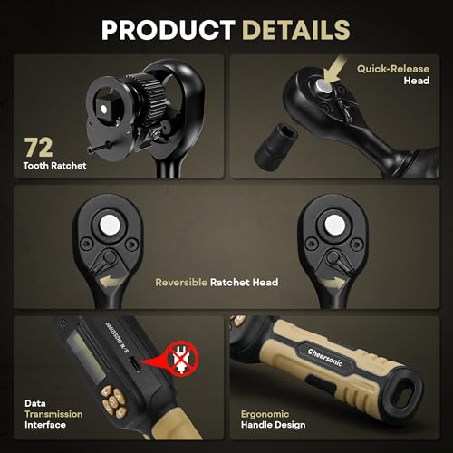 Digital Torque Wrench 1/4 drive, 1.1-22.1 ft-lb (1.5-30 Nm) ±1% Accuracy Inch Pound Torque Wrench with Buzzer and LED Electronic Torque Wrenches with Bits & Sockets for Bike Motorcycle Gunsmithing - size: 1/4 drive 1.1-22.1 ft.lb