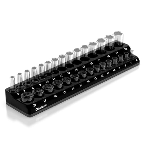 Olsa Tools Magnetic Socket Organizer - 3/8-Inch Drive Metric Socket Holder with Strong Magnets - Professional Tool Holder and Organizer - Stores up to 30 Sockets - Black - Part: - 1119 - color: Black, Metric, size: 3/8-Inch Drive, Metric