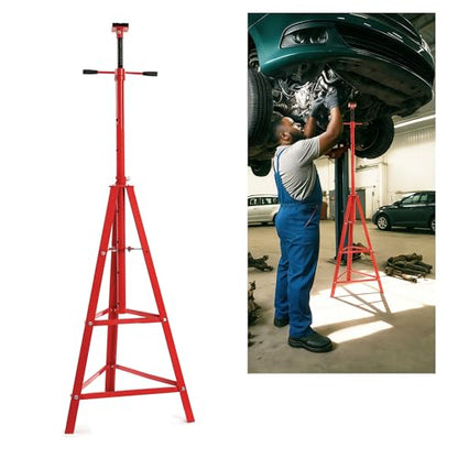 ECOTRIC 47-3/8"-84-1/2" Under Hoist Tripod Stand 2 Ton Heavy Duty High Lift | Jack Stand Reach Capacity of up to 4000lbs for Garage Repair, Shops, DIY Powder Coated Red, Underhoist Support Stand