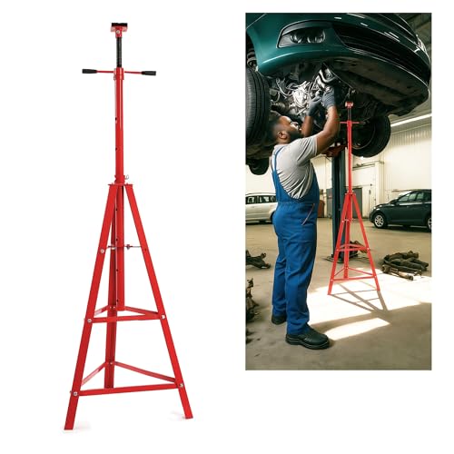 ECOTRIC 47-3/8"-84-1/2" Under Hoist Tripod Stand 2 Ton Heavy Duty High Lift | Jack Stand Reach Capacity of up to 4000lbs for Garage Repair, Shops, DIY Powder Coated Red, Underhoist Support Stand