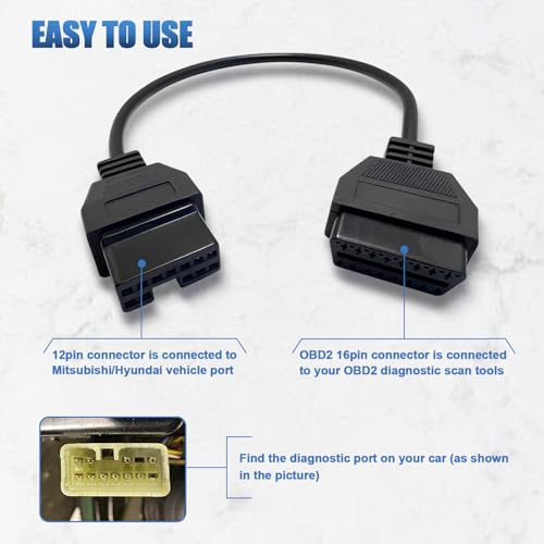 OBD1 to OBD2 Adapter for Mitsubi shi 12 Pin Connector, Compatible for Mitsubi shi and Hyundai Vehicles 12Pin to 16Pin Adapter Cable, Work with ELM327 OBDii Diagnostic Scanner Tool Code Reader - style: Fit for Mitsubi-shi 12pin