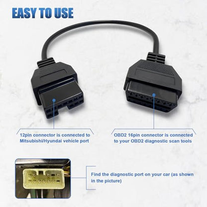 OBD1 to OBD2 Adapter for Mitsubi shi 12 Pin Connector, Compatible for Mitsubi shi and Hyundai Vehicles 12Pin to 16Pin Adapter Cable, Work with ELM327 OBDii Diagnostic Scanner Tool Code Reader - style: Fit for Mitsubi-shi 12pin