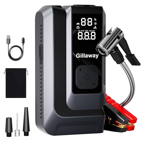Jump Starter 6000A Car Jumper Starter Portable with 150PSI Tire Inflator, Battery Jumper Starter Portable, Air Compressor, Flashlight - color: Black