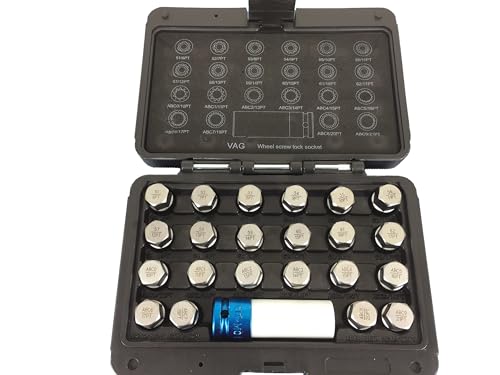 TEMO 23 pc Wheel Lock Lugnut Anti-Theft Lug Nut Screw Removal Key Socket Set for Vw Audi with 1/2 Inch Socket Adapter - size: 23pc VW set
