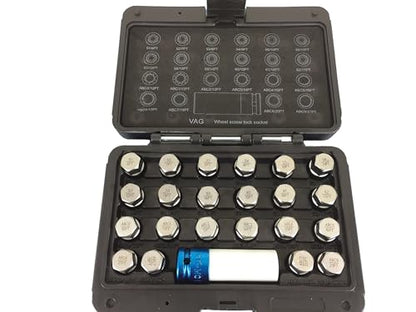 TEMO 23 pc Wheel Lock Lugnut Anti-Theft Lug Nut Screw Removal Key Socket Set for Vw Audi with 1/2 Inch Socket Adapter - size: 23pc VW set