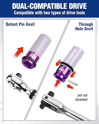 WORKPRO 1/2" Drive Lug Nut Impact Duty Socket, 22mm Deep Thin Wall Socket, Made of Premium Cr-Mo Steel, Non-Marring Lug Nut Wheel Sockets for Car - size: 1/2" DR x 22mm