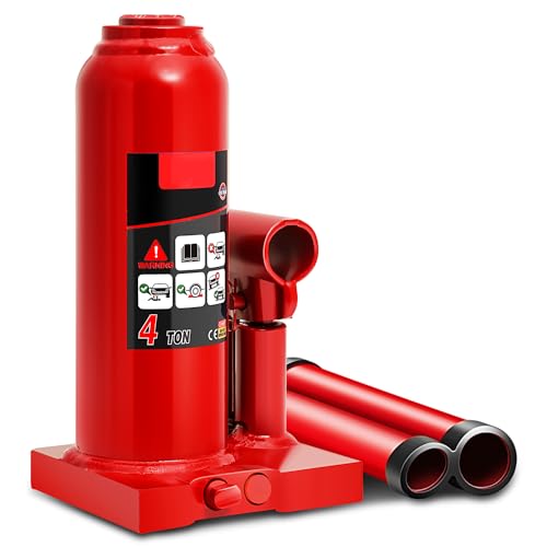 Auto Dynasty 4 Ton Hydraulic Bottle Jack, Automotive Welded Bottle Jack for Car, Pickup Truck, RV, Auto Repair, 8" to 15" Lifting Range (Red) - color: Red, size: 4 Ton