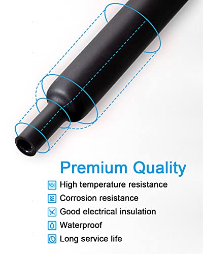 300pcs 3:1 Heat Shrink Tubing Kit, Dual Wall Adhesive Marine Heat Shrink Tube, Electrical Wire Cable Wrap Tubes Assortment with Storage Case for DIY (6 Sizes, Black) - size: Ratio 3:1