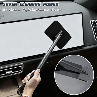 Car Windshield Cleaning Tool, Vehicle Window Glass Cleaner with 4 Reusable Microfiber Pads & Extendable Handle, Automotive Interior Windscreen Wash Kit, Universal for Most Vehicles - size: 4 Reusable Microfiber Pads