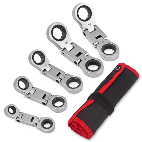 Stubby Wrenches Set, 72-Tooth Flex Head Ratcheting Wrench Set, Compact Double Box End Ratchet Wrench Metric 8-19mm 5 Pieces for Tight Spaces - style: Metric