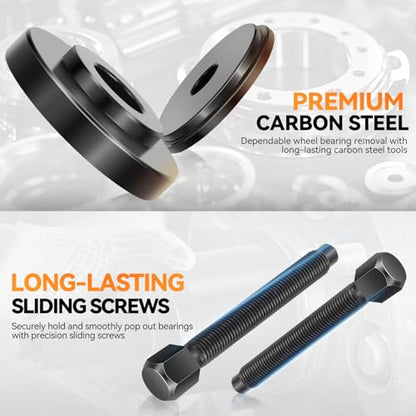 Auto Dynasty Wheel Bearing Puller Tool Set, 19Pcs Wheel Bearing Press Kit with Sliding Screws Universal Bushings Sleeves for Front Wheel Drive Bearing Removal Installation