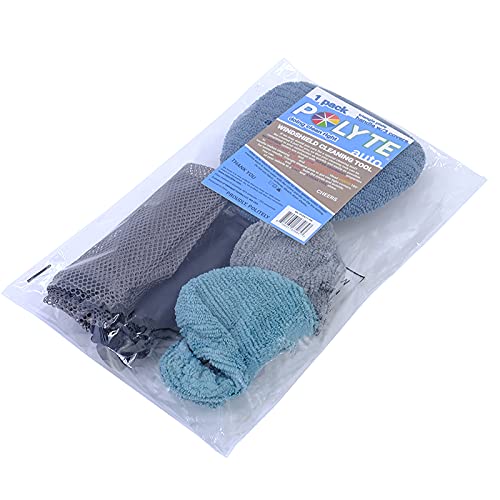 Polyte Pivoting Windshield Glass Cleaning Tool Extendable Aluminum Handle w/3 Premium Microfiber Covers, Spray Bottle, Mesh Bag, Triangle Shaped Plate