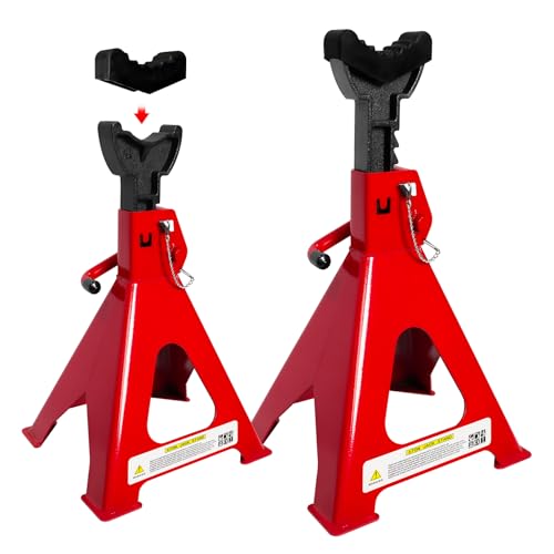 6 Ton Jack Stands (13,200 LBs Capacity) - Heavy Duty Car Jack Stands with Double Pin Locking, 15.6"-23.4" Adjustable Height, Extra Rubber Pads for Trucks, Garage, Vehicle Lifting, 1 Pair Red - color: Red, size: 6 Ton Jack Stands with Rubber Pads