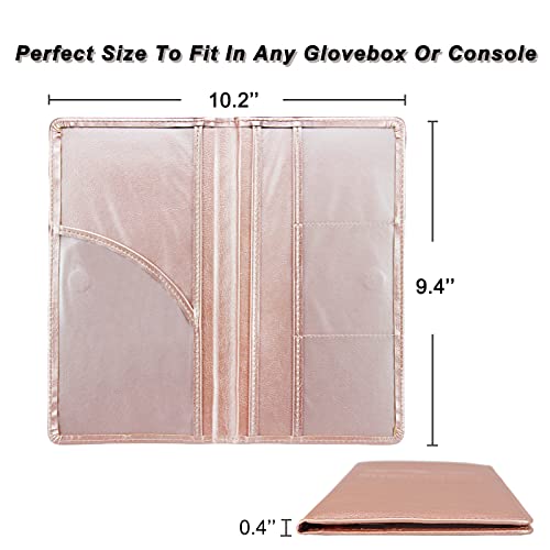 Car Registration and Insurance Holder, Premium Leather Insurance and Registration Holder,vehicle Glove Box Car Organizer, with Magnetic Shut for Cards, Driver License (Rose Gold) - color: 12-Rose Gold