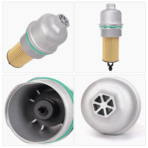 Aluminum Oil Filter Housing Cap with Filter Assembly & 24mm Wrench Socket Fits 2014-2023 Chrysler, Dodge, Jeep, Ram 3.6L V6 Engines Replaces Parts# 917-190, 68191350AA