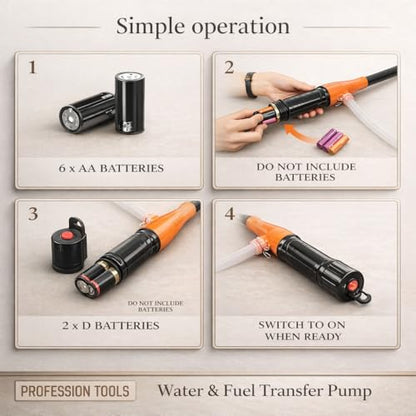 Cordless Electric Fuel Transfer Pump, 3GPM Battery-Powered Gas/Diesel/Kerosene Siphon Pump Kit with Oil-Resistant Hose, Adjustable Flow Nozzle, for Cars, Generators, Lawn Mowers (Orange)