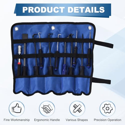 11Pcs Hook and Pick, Straight Head Magnetic Pickup Tool Large Small Hook Short Pry Bar Gasket Scraper for Remove Hoses Gaskets Car Panel Fastener, Blue - color: Blue