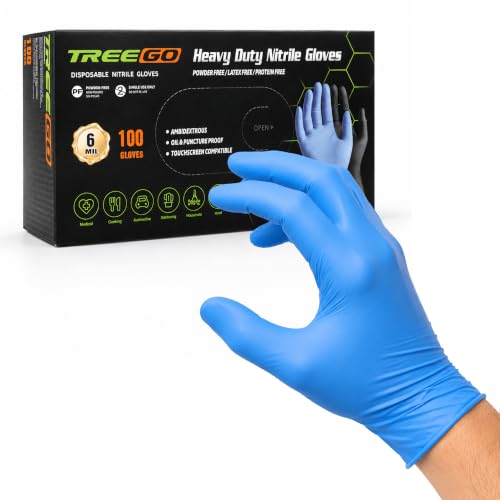 TREEGO Blue Nitrile Gloves, X-Large, 6 Mil Medical Exam Gloves, 100 Count | Powder Free, Latex Free, 510(k) Cleared, Comfortable 6 Mil Fit for Healthcare, Food Service, Laboratories & Daily Use - color: Blue 100, size: X-Large