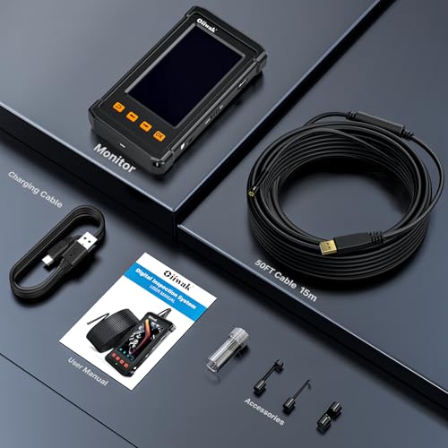 50FT Endoscope Camera with Light, Oiiwak Snake Borescope Endoscope Inspection Camera for Pipe Sewer Drain Plumbing Inspection 1080P HD 4.3" IPS Screen IP67 Waterproof - style: Singlel Lens-8.5mm