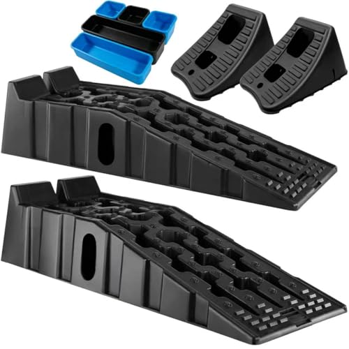 Heavy Duty Car Ramps for Oil Changes, 16000LBS GVW Capacity, 6.7" Lift | Portable Vehicle Service Ramps with Wheel Chocks, Storage Box, For Trucks Cars SUVs, 2 Pack - color: 7 Ton With Accessories