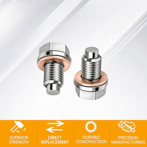 M12x1.25 Magnetic Stainless Steel Oil Drain Plug Kit Fits Cars Motorcycles | CHENACC 1PCS Oil Pan Drain Nut Bolt with 5 PCS Copper Gasket, Compatible with Most Boats Cars and Motorcycles - size: M12*1.25