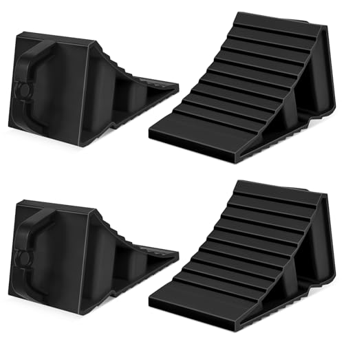 4-Pack Hard Plastic RV Wheel Chocks with Handles for Easy Removal & Durable and Non-Slip, Suitable for Tire Chock on Ramps, Workshops and Uneven Ground - color: Black-4 Pack