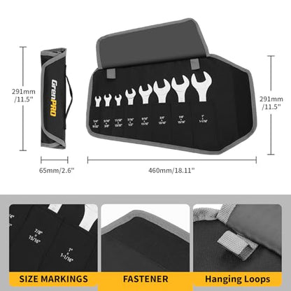 GRENPRO Thin Wrench Set (3mm Thickness) – 8PCS Carbon Steel Slim Wrenches for Tight Spaces, SAE 1/4"-1-1/16", with Storage Pouch & Gauge - size: 8PCS SAE(3mm)