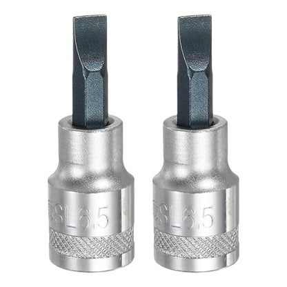 HARFINGTON 2Pcs Slotted Bit Socket 3/8" Drive SL6.5 S2 Steel Flat Head Screwdriver Drill Bits CR-V Steel Socket Adapter for Home Auto Axle Hex Nuts Bolts Repair - size: 3/8" Drive SL6.5