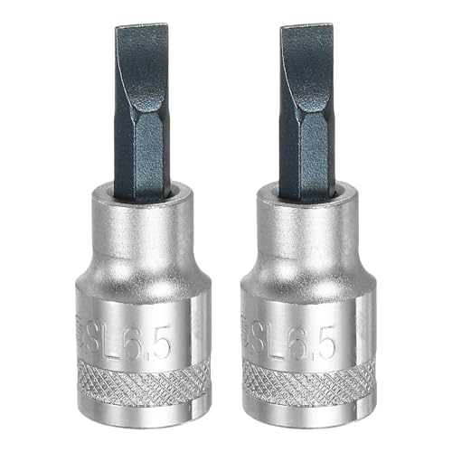 HARFINGTON 2Pcs Slotted Bit Socket 3/8" Drive SL6.5 S2 Steel Flat Head Screwdriver Drill Bits CR-V Steel Socket Adapter for Home Auto Axle Hex Nuts Bolts Repair - size: 3/8" Drive SL6.5