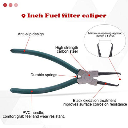 Hilitchi Fuel Line Petrol Clip Pipe Pliers 9 Inch Fuel Filter Calipers Fuel Line Pliers and 80 Degree Disconnect Pliers Push Pin Pliers Set (Pack of 3)