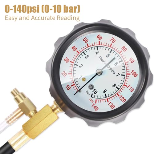 Fuel Pressure Tester Kit,0-140PSI Fuel Pressure Gauge Kit,TU-114 Oil Pressure Tester Kit with Gauge for Auto Car Truck and Marine
