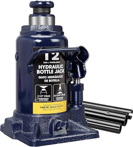 12 Ton Hydraulic Bottle Jack, 24,000 LBS Heavy Duty Steel Auto Lift with Long Handle, Leak-Free Hydraulic Pump, Portable Car Jack for Truck, SUV, RV, and Garage Repair, Blue