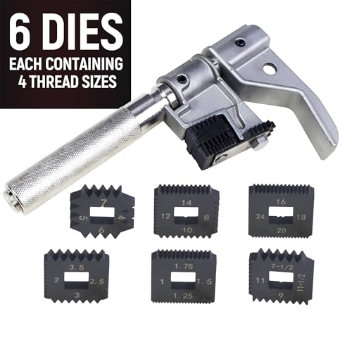 Universal Outside Thread Chaser Repair Tool for 1” to 5-1/4” O.D. (25~135mm) with Standard Thread 6pcs Dies Set,2pcs External & INTERNALTHREAD Restoring File Set,3pcs Die Nut. - style: tool with 6 die,2 thread files,3 die nut