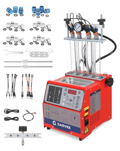 Garvee Fuel Injector Cleaner Tester 4-Cylinder, 14 Test Modes 12V, Ultrasonic for GDI/Piezo/Motorcycle Injectors, 0-10 bar, 0.1-25ms, Resistance, Leakage, Auto, On-Vehicle Cleaning, Digital Display - size: 4-Cylinder Model， 3-in-1