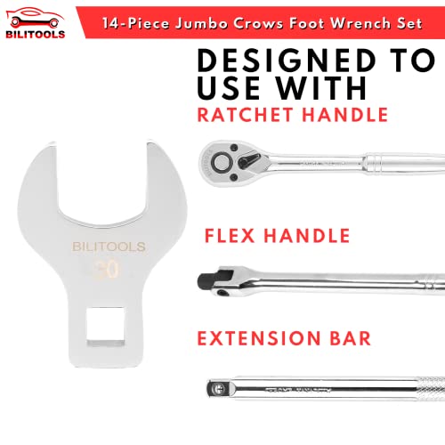 BILITOOLS 14-Piece Jumbo Crows Foot Wrench Set and Long Flex Head Crows Foot Line Wrench Set