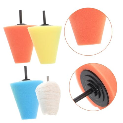 Mikinona 4pcs Polishing Cone Wheel Kit Car Hub Buffing Tools with Sponge Pads for Drills Wheel Cleaning and Detailing