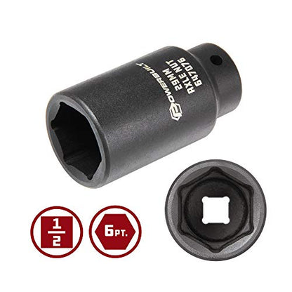 Powerbuilt 1/2-inch Drive 29mm Axle Nut Socket, Point Extra Deep, Remove Front Wheel Drive Axle Shaft Nuts, Pin Hole - 647076 - size: 29mm