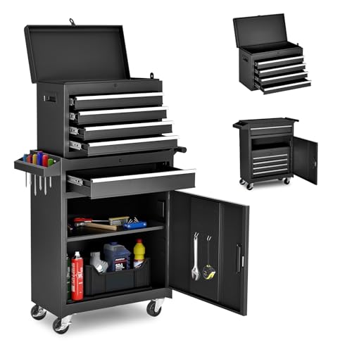 AirWire 5-Drawer Rolling Tool Chest Black | Tool Storage Cabinet with Enhanced Packaging, Detachable Top Tool Box, Metal Tool Cart for Garage Workshop - color: Black, style: 5-Drawers