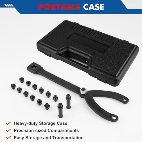 15pcs Pulley Holder Tool Kit | Universal Adjustable Spanner Wrench Set with Variable Pins, 1/2" Drive Ratchet Fan Clutch Removal Wrench Tool Kit