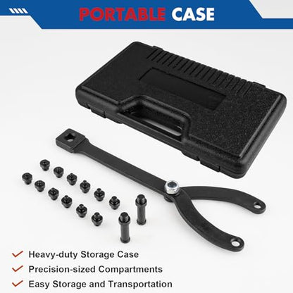 15pcs Pulley Holder Tool Kit | Universal Adjustable Spanner Wrench Set with Variable Pins, 1/2" Drive Ratchet Fan Clutch Removal Wrench Tool Kit