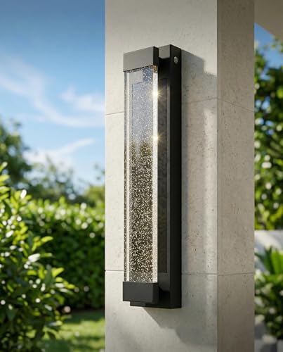 Solar Outdoor Wall Light, Dusk to Dawn LED Exterior Sconce with Bubble Acrylic Shade, Waterproof Modern Wall Lantern for Porch, Patio, Garage, Entryway