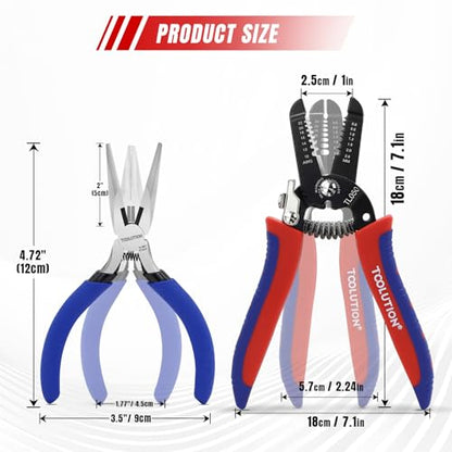 2-Piece Electrician Pliers Set Professional Wire Stripping Tool | 7 Inch Wire Stripper & 5 Inch Needle Nose Pliers Spring-Loaded Design & Non-Slip Grip for Electrical Work, DIY, Crafting - color: Needle Nose+wire Stripper
