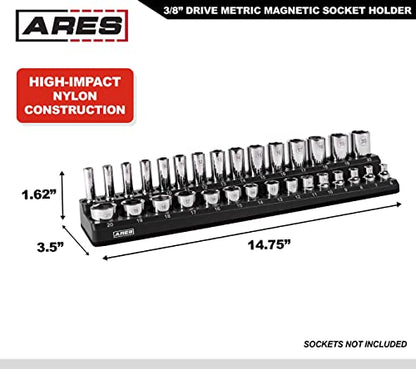 ARES 70235-30-Piece 3/8-Inch Metric Magnetic Socket Holder - Securely Holds 15 Standard and 15 Deep Size Sockets in Place - Keeps Your Tool Box Organized - color: Black (Mm), size: 3/8-Inch Drive - 1-Piece