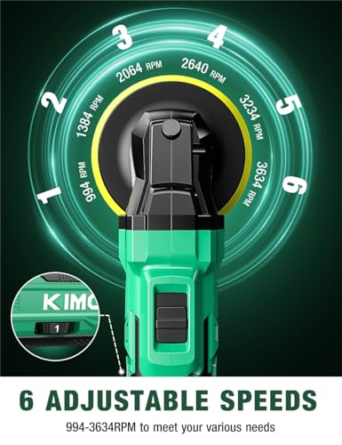 KIMO 20V Cordless Buffer Polisher Kit, 25Pcs Polishing Kit, 6 Speeds to 6000RPM Cordless Polisher with 2*2000mAh Batteries, 4 Inch Buffer Polisher for Car, Motorcycle, Truck Detailing, Scratch Remover