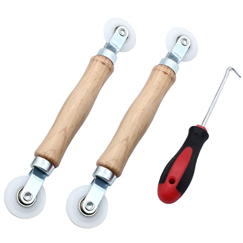 3 Pcs Window Door Screen Repair Kit | Screen Spline Roller Tool, Wooden Handle, Nylon Bearing Wheels, Removal Hook